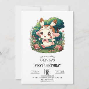 Invitation Joli lapin adorable 1er Anniversaire numérique