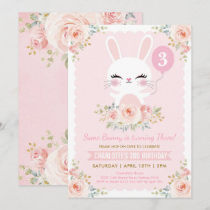 Invitation Joli Lapin Anniversaire Rose Rose Bleu Rabbit