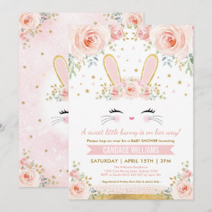 Invitation Joli lapin Baby shower fille / Blush Gold Rabbit