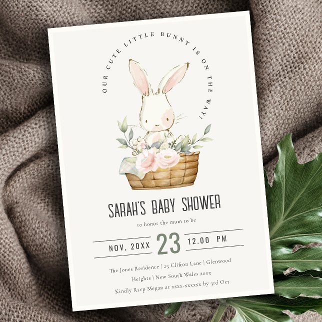 Invitation Joli Lapin Dans Panier Floral Baby shower Neutre (Créateur téléchargé)