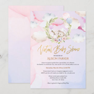 Invitation Joli Lapin de Bois Floral Rose Douche virtuelle