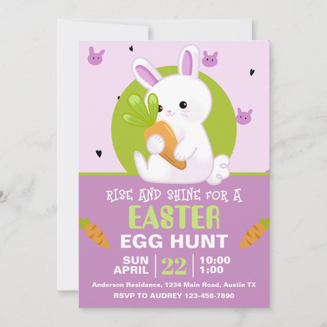Invitation Joli lapin de Pâques avec anniversaire de fête de  (Devant)