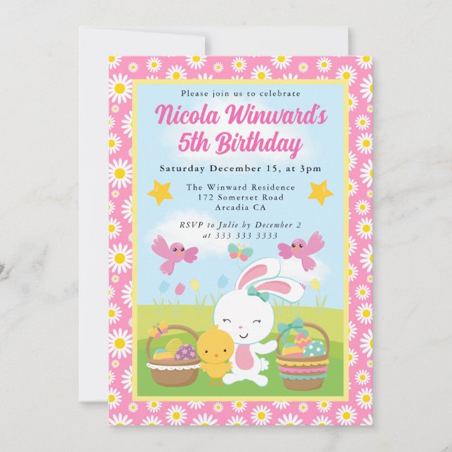 Invitation Joli lapin de Pâques et poussin de printemps pour  (Devant)