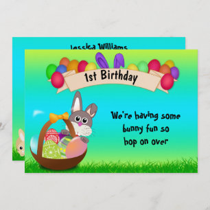 Invitation Joli lapin en panier Pâques 1er anniversaire