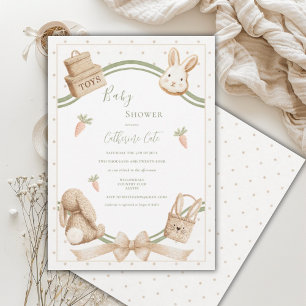 Invitation Joli Lapin Fantaisiste Baptême Rustique Vintage