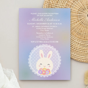 Invitation Joli Lapin & Fleurs Bébé Baptême Christening Baptê