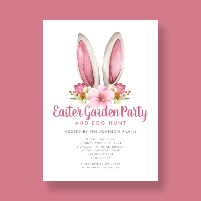 Invitation Joli Lapin Floral Oreilles Jardin de Pâques (Cute Floral Bunny Ears Easter Garden Party Invitation)