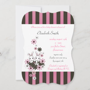 Invitation Joli lapin jumeau rose et Baby shower fille noire