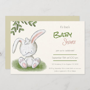 Invitation Joli lapin Lapin Vert Baby shower Neutre