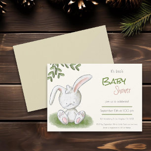 Invitation Joli lapin Lapin Vert Baby shower Neutre