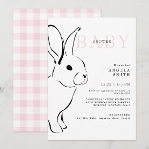 Invitation Joli lapin rose En vichy bébé fille douche II