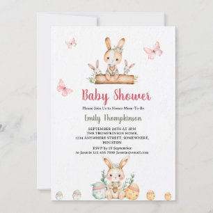 Invitation Joli lapin Vintage avec Baby shower Feuille vert