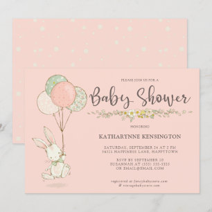 Invitation Joli lapin Vintage Baby shower Floral Fille
