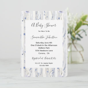 Invitation Joli Lavande Blanc rayures Baby shower Floral