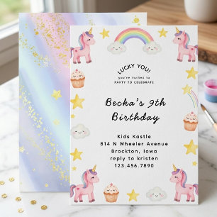 Invitation Joli licorne à l'aquarelle Arc-en-ciel Chanceux