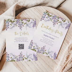 Invitation Joli Lilac pourpre   QR Code fête d'anniversaire