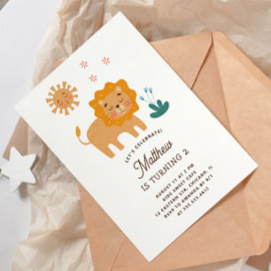 Invitation Joli lion. Funny safari animal bébé anniversaire d