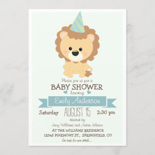 Invitation Joli Lion Garçon, Zoo Jungle Baby shower animal