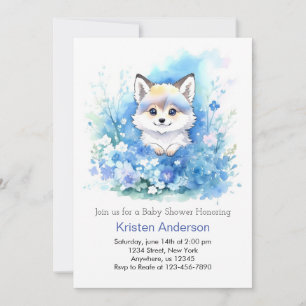 Invitation Joli loup bleu Whimsical Woodland Bois Baby shower