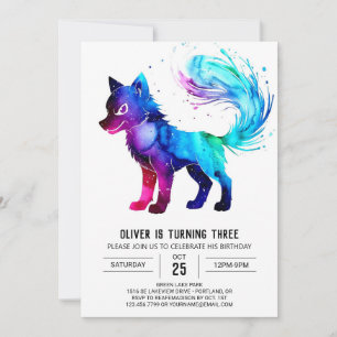 Invitation Joli loup violet Digital Boy Anniversaire