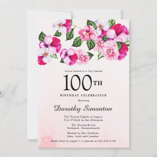Invitation Joli Magenta rose blanc floral 100e anniversaire