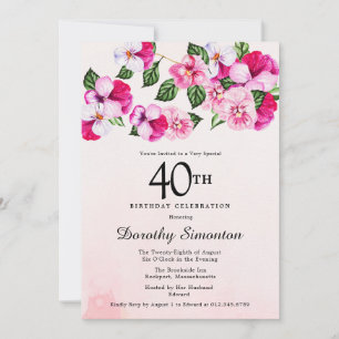 Invitation Joli Magenta rose blanc floral 40e anniversaire