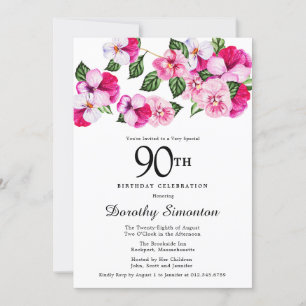 Invitation Joli Magenta rose blanc floral 90e anniversaire