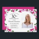 Invitation Joli Magenta rose blanc Photo 30e anniversaire<br><div class="desc">Un cadre élégant de panneaux d'aquarelle entoure les détails de votre fête du 30e anniversaire et la photo. Le magenta, rose et blanc, lumineux et coloré est parfait pour un anniversaire de printemps ou d'été. Tout le texte est modifiable pour que vous puissiez créer la bonne image. Le dos de...</div>