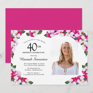 Invitation Joli Magenta rose blanc Photo 40e anniversaire