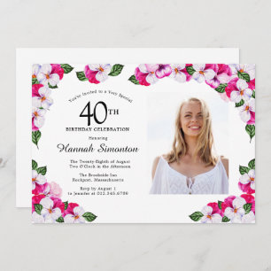 Invitation Joli Magenta rose blanc Photo 40e anniversaire