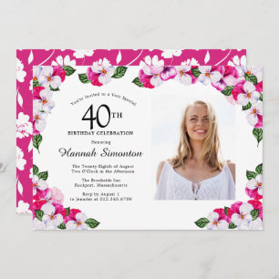 Invitation Joli Magenta rose blanc Photo 40e anniversaire