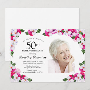 Invitation Joli Magenta rose blanc Photo 50e anniversaire
