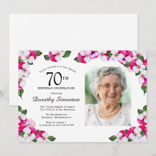 Invitation Joli Magenta rose blanc Photo 70e anniversaire