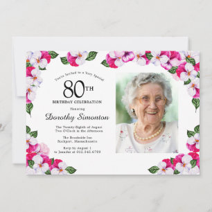 Invitation Joli Magenta rose blanc Photo 80e anniversaire