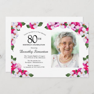 Invitation Joli Magenta rose blanc Photo 80e anniversaire