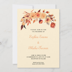 Invitation Joli Mariage bohème fleuri orange jaune