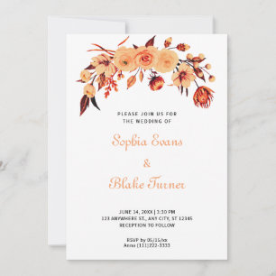 Invitation Joli Mariage Bohème Floral Blanc Orange