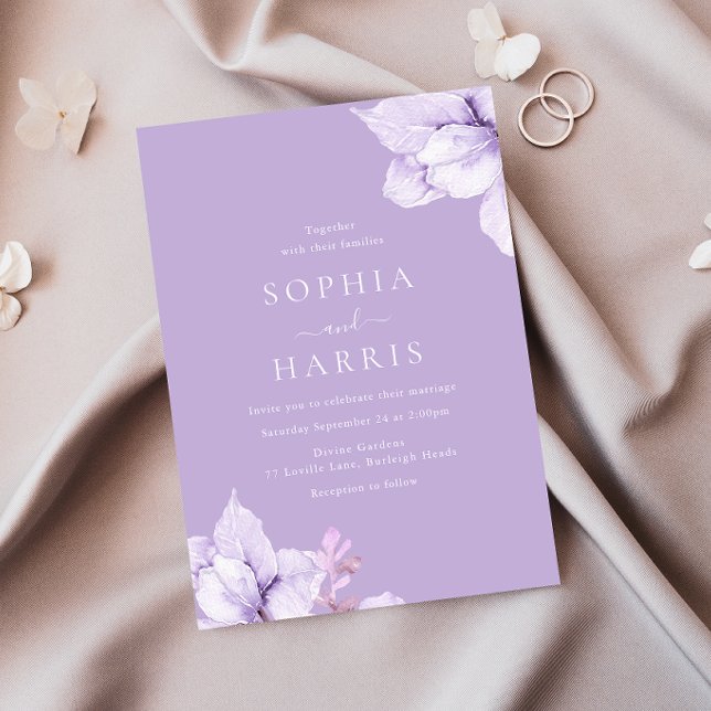 Invitation Joli Mariage d'aquarelle violet Fleurs violettes (Créateur téléchargé)