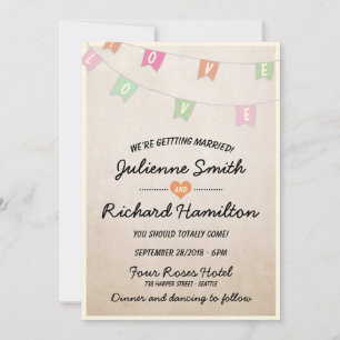 Invitation Joli Mariage de bannière de Bunting Vintage