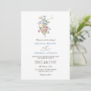 Invitation Joli mariage de code QR de prairie de fleurs sauva