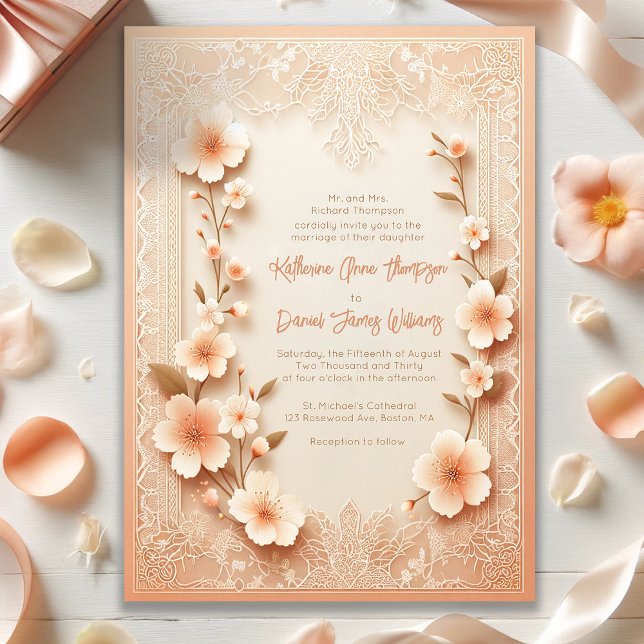 Invitation Joli Mariage de dentelle romantique florissant (Créateur téléchargé)