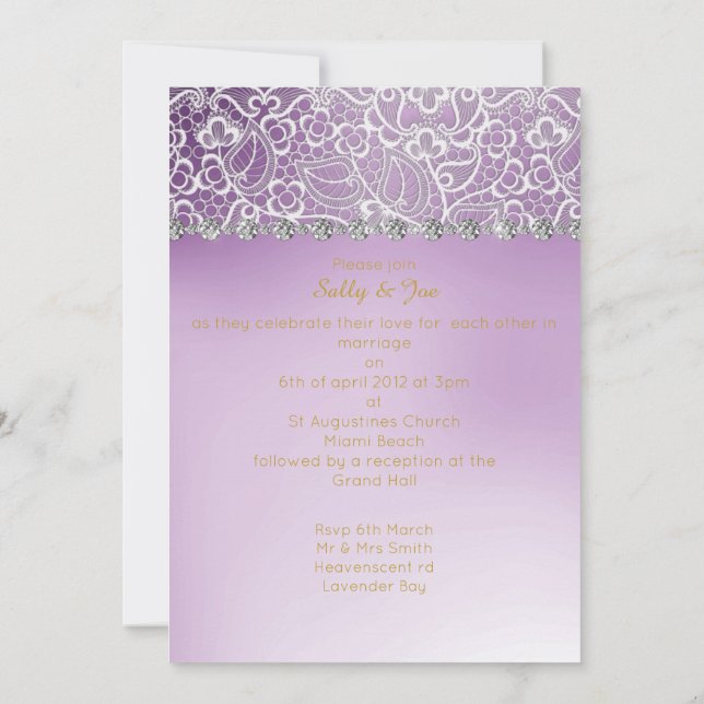 Invitation Joli Mariage de diamants de dentelle violette (Dos)