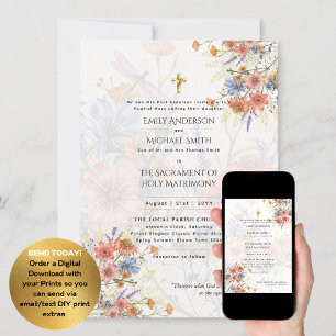 Invitation Joli Mariage de messe nuptiale catholique florale