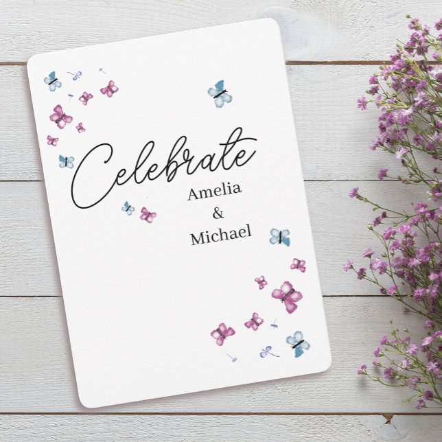 Invitation Joli Mariage de papillon bleu rose (Créateur téléchargé)