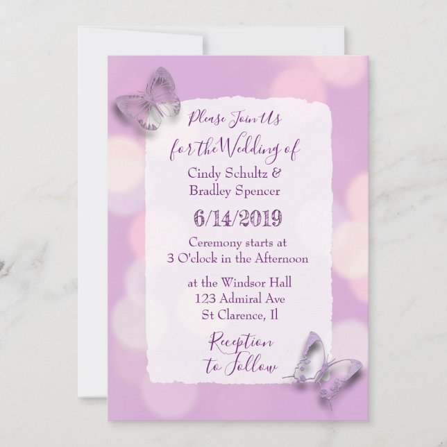 Invitation Joli Mariage de papillons Lavender (Devant)