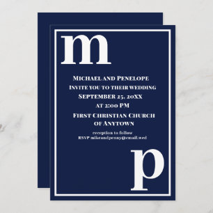 Invitation Joli Mariage élégant Monogram Navy Blue