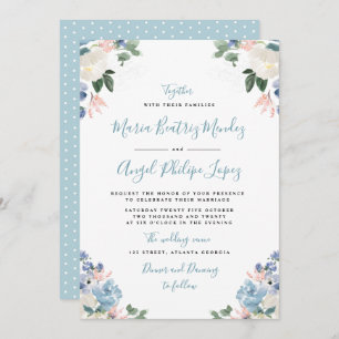 Invitation Joli mariage floral bleu clair