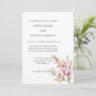 Invitation Joli Mariage floral d'orchidée rose