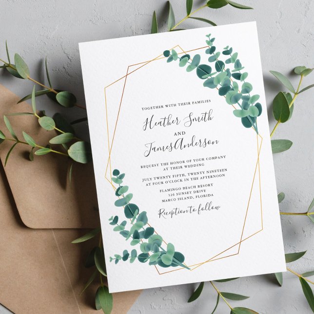 Invitation Joli Mariage géométrique de couronne Eucalyptus (Créateur téléchargé)