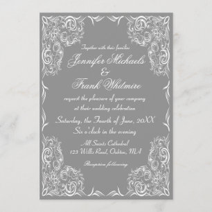 Invitation Joli Mariage gris cadre dentelle